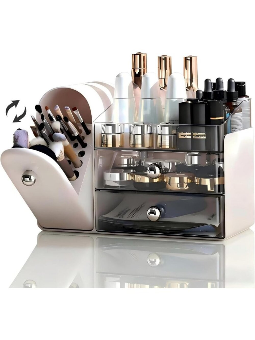 Stylish Makeup Organizer with Brush Holder & Skincare Storage for Vanity